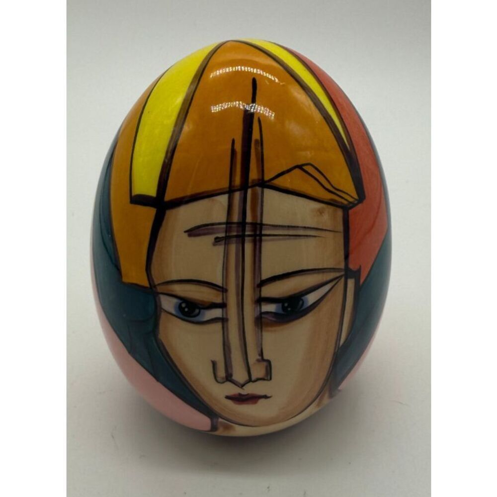 Hand Painted 4” Egg Ceramic Pottery Glazed Costa Rica Signed